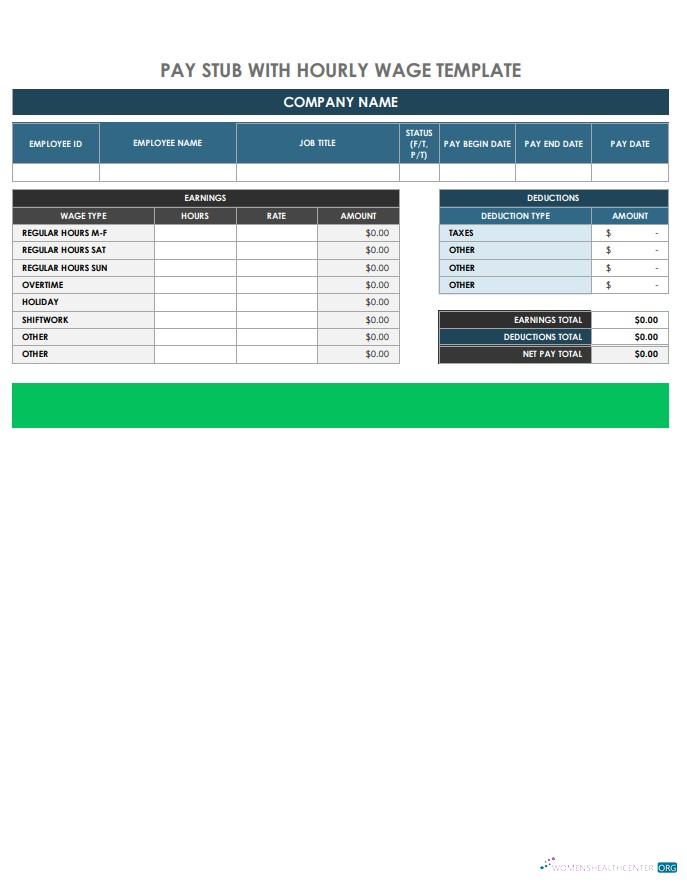 Download Hourly wage paystub Word and PDF template, version 2 Photoshop template